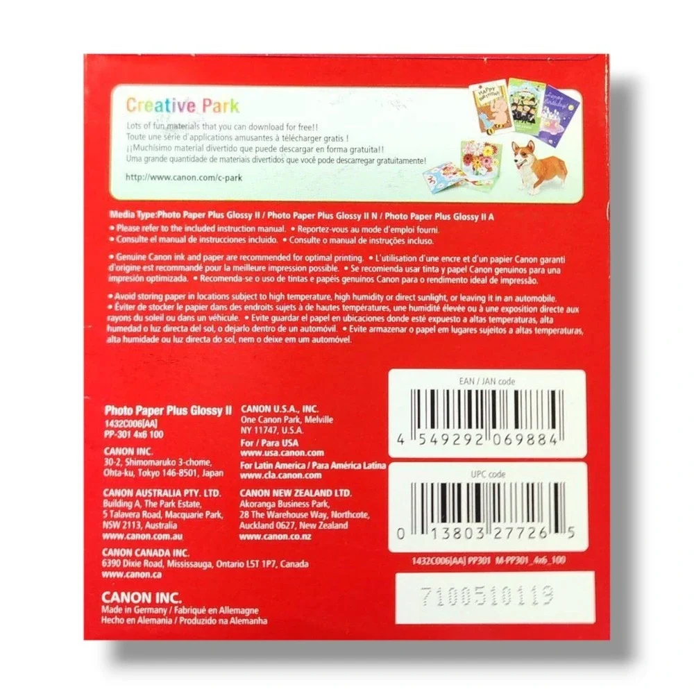Canon Photo Paper Plus Glossy‎ II 4 x 6 Inkjet Printer Paper 2 x 100 sheets New